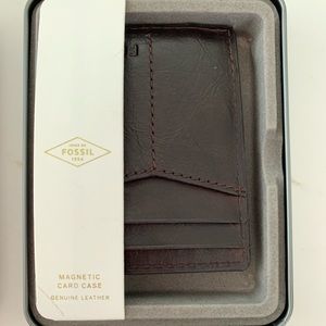 Fossil Mens Magnetic Card Case NEW In Metal Box